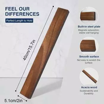 Настенный магнитный держатель для ножей Leeseph, деревянный магнитный держатель для ножей, полоска для домашнего органайзера, кухонная утварь, ножи и инструменты коричневый