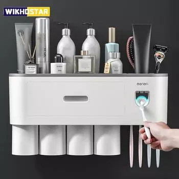 Настенный магнитный держатель для зубных щеток, автоматический дозатор зубной пасты, сильная адсорбция, магнитная чашка, наборы аксессуаров для ванной комнаты one cup