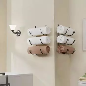 Настенный металлический держатель для полотенец, стойка для хранения, устойчивая к коррозии, прочная несущая металлическая полка для полотенец Triple Layer чёрный