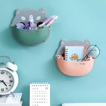 Настенный мультяшный органайзер-коробка, многофункциональный кондиционер, пульт дистанционного управления, подставка для телефона, ящик для хранения без отверстий, домашний декор зелёный