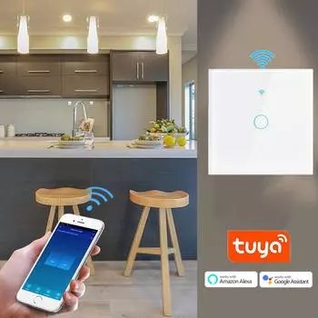Настенный переключатель Tuya Smart Life с сенсорным экраном, 1 группа, 1 полоса, стандарт ЕС RF433, приложение с голосовым управлением, сенсорный датчик, Wi-Fi переключатель, работает с Alexa Google Home 1 Gang 1 Way чёрный