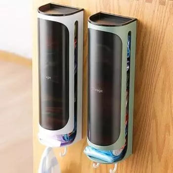 Настенный пластиковый мешок для хранения мусорных мешков Ящик для хранения мусорных мешков Стойка для кухни и ванной комнаты Организуйте мусорные мешки Диспенсер для мусорных мешков зелёный