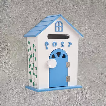 Настенный почтовый ящик для сада, деревянный почтовый ящик Mail 8,6x4,7x12,6 дюйма, многофункциональный синий