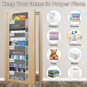 Настенный подвесной стеллаж для хранения с 5 карманами, для шкафа, ванной комнаты, спальни, общежития, игрушек, косметики, всякой всячины серый