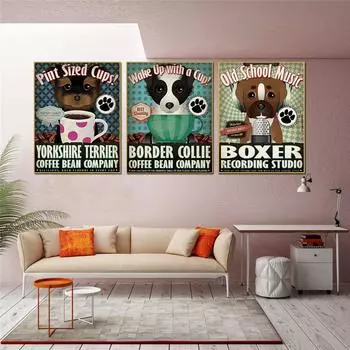 Настенный постер Cocina Dog Животные Просыпайтесь с чашкой Настенный художественный декор Украшение гостиной Детская комната Декор Мопс Домашние животные 21cm30cm NoFrame
