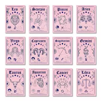 Настенный постер с созвездиями для детской комнаты, холст с принтом в стиле бохо, астрология, рак, зодиак, астрологическая картина, водяная звезда, домашний декор, изображение 21cm30cm NoFrame