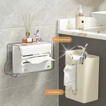 Настенный прозрачный ящик для салфеток, установка без перфорации, прозрачный держатель для туалетной бумаги большой емкости, многофункциональная ванная комната, кухня B