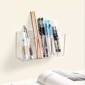 Настенный ящик для хранения канцелярских принадлежностей Прозрачный органайзер для боковой дверцы холодильника Настольный органайзер для ручек Телефона Косметика Коробка для сортировки мелких предметов 2PCS