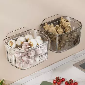 Настенный ящик для хранения лука, имбиря и чеснока. Большая кухонная полка для хранения. Принадлежности для приправ. Бесплатная перфорированная настенная подвесная корзина. Коробка для хранения. 12*16*9cm серый