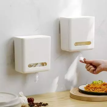 Настенный ящик для хранения пищевой пленки, пылезащитный съемный чехол для пищевых продуктов, пластиковая подставка для упаковки, большая вместимость, ящик для хранения пластиковой пленки белый