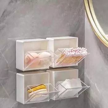 Настенный ящик для хранения, раскладной дизайн, пластиковый держатель для хранения ватных тампонов