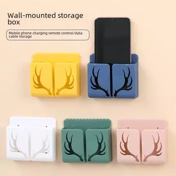 Настенный ящик для хранения в виде рогов в стиле рустик для пультов дистанционного управления, телефонов и многого другого розовый