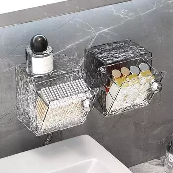 Настенный ящик для хранения ватных палочек Прозрачная шкатулка для драгоценностей Органайзер для хранения ватных палочек для снятия макияжа Контейнер для помады