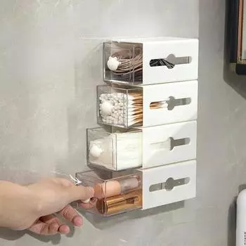 Настенный ящик для хранения ватных тампонов в ванной комнате, неперфорированный ящик для хранения в общежитии, мини-контейнер для волос с петлей для волос белый