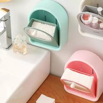 Настенный ящик для хранения вещей Туалет для общежития Косметическая ватная пудра Пуховка Ватное кольцо для волос Ватная палочка Мешок для сохранения свежести Хранение