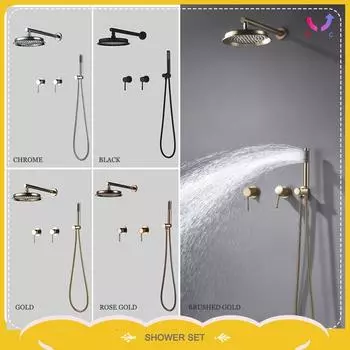 Настенный роскошный матовый золотой душевой гарнитур, скрытая душевая система, латунный смеситель для горячей и холодной воды, душевая лейка для ванной комнаты