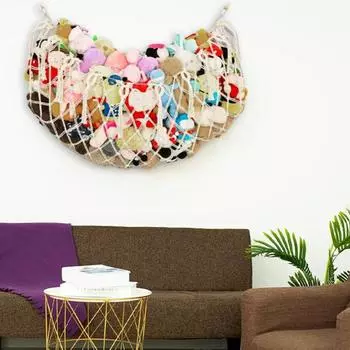 Настенный сетчатый мешок для мягких игрушек Гамак большой вместимости Дизайн с кисточками