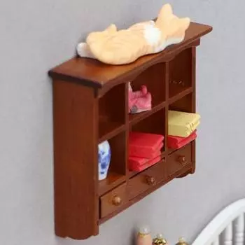 Настенный шкаф для кукольного домика, мини-деревянный настенный подвесной шкаф для хранения, мебельный декор для кукольного домика, игрушка, многофункциональная миниатюрная модель для 1 человека:12 кукольный домик