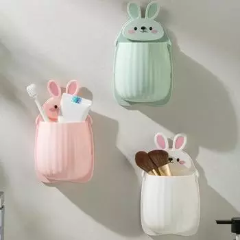 Настенный стеллаж для хранения с милым кроликом, настенный настенный держатель для мобильного телефона, ящик для хранения с дистанционным управлением, органайзер для макияжа в ванной комнате зелёный