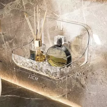 Настенный стеллаж для хранения туалетных принадлежностей без дрели, акриловая кухонная полка для хранения, органайзер с большой несущей способностью, высококачественный держатель для шампуня 12*9*8cm прозрачный