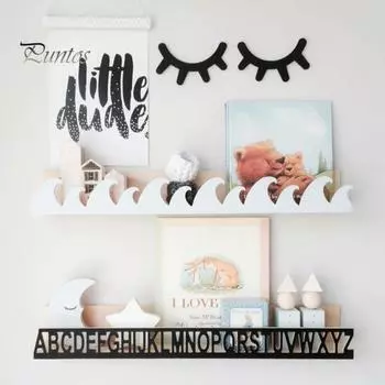 Настенный стеллаж для хранения вещей Прочная несущая деревянная конструкция Простая установка Плавающие полки Детский декор C