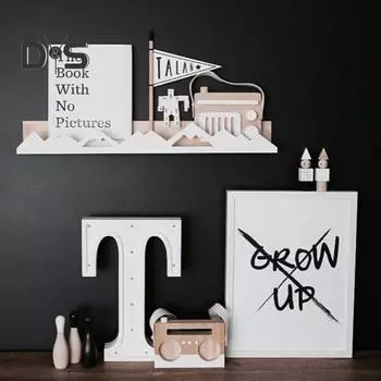 Настенный стеллаж для хранения вещей Прочная несущая деревянная конструкция Простая установка Плавающие полки Детский декор H