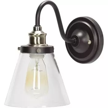 Настенный светильник, бронза, полированная маслом, абажур из прозрачного стекла, лампочка в комплект не входит.