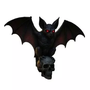 Настенный светильник Череп летучей мыши Хэллоуин Готический ночник Жуткая смола Череп Статуя летучей мыши со светом для Хэллоуина Спальня Гостиная Бар Декор для квест-комнаты A