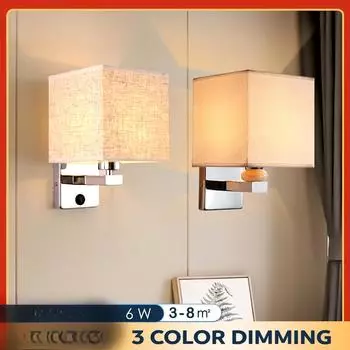 Настенный светильник для спальни с тканевым абажуром, современный светильник для чтения, металлический светодиодный настенный светильник мощностью 6 Вт для гостиной, прикроватный светильник для домашнего декора 6-10W&Warm White (2700-3500K)