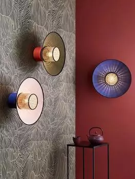 Настенный светильник из бамбука, японский, красочный, тканевый, постмодернистский, настенный, для гостиной, прикроватное освещение кухонного острова