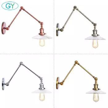 Настенный светильник из латуни, настенный светильник с креплением на 2 поворотных кронштейна, основание E27, матовый бронзовый промышленный стеклянный абажур, настенный светильник