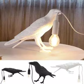 Настенный светильник из смолы с благоприятными птицами, простой креативный прикроватный ночник в скандинавском стиле, украшения в виде животных, настольная лампа с птицами UK PLUG-A белый