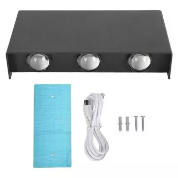 Настенный светильник на батарейках с возможностью зарядки от USB, с регулировкой яркости, 3 режима освещения вверх-вниз, магнитное притяжение чёрный