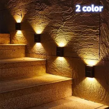 Настенный светильник на солнечной батарее, уличный водонепроницаемый световой светильник вверх и вниз, украшение сада, солнечные фонари, лестница, забор, солнечный свет, лампа 1 PCS белый