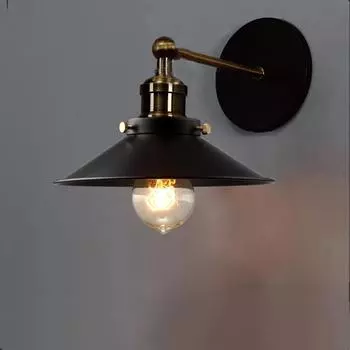Настенный светильник в американском стиле в деревенском ретро-индустриальном стиле, настенный светильник на тумбочке из железа, лестница, настенный светильник с маленьким черным зонтиком из железа No light bulb