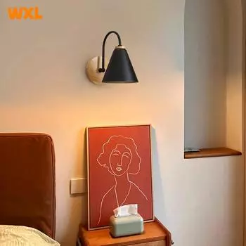 Настенный светильник в скандинавском стиле, настенные светильники из цельного дерева, спальня, современный прикроватный светильник, креативные настенные светильники Macaron для гостиной, ресторана, E27 No bulb чёрный