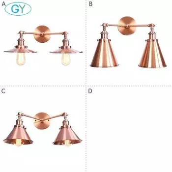 Настенный светильник в винтажном стиле, красная бронза, 2 лампы, промышленное бронзовое бра, E27, металлический абажур, туалетный столик, освещение для зеркала в ванной
