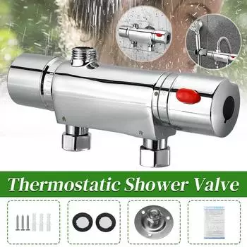 Настенный термостатический душ для ванной комнаты, смеситель для холодной и горячей воды, латунный смеситель, двухрычажное управление, контроль температуры, смеситель для душа и ванны