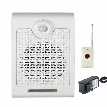 Настенный усилитель звука с мощным PIR-датчиком движения, активируемым кнопкой, возможностью записи голоса, динамиком с дистанционным управлением и голосовым оповещением.