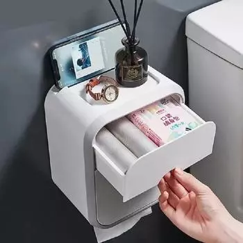 Настенный водонепроницаемый держатель для салфеток, держатель рулона туалетной бумаги, коробка для хранения туалетной бумаги, двухслойный пластиковый органайзер, аксессуары для ванной комнаты 18cm*12.5cm*22.cm серый