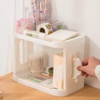 Настольная двухслойная полка, стильная многофункциональная прочная несущая полка для хранения мелких предметов, бумажные полотенца B