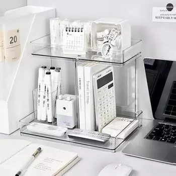 Настольная двухслойная прозрачная полка для хранения вещей в ванной и косметики