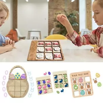 Настольная игра на пасхальную тему. Деревянная игровая доска с пасхальным кроликом. Праздничная настольная игра для детей и взрослых. Семейные игры. Ночь. C