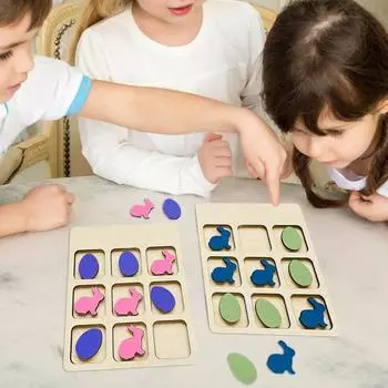 Настольная игра на пасхальную тему. Деревянная игровая доска с пасхальным кроликом. Праздничная настольная игра для детей и взрослых. Семейные игры. Ночь. B