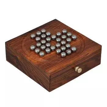 Настольная игра Солитер Металлические шарики Бусины с ящиком для хранения Пасьянс Деревянная китайская игра