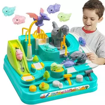 Настольная игра «Трек динозавров» с 4 машинками — увлекательные доисторические гоночные приключения для детей, идеальный образовательный и веселый игровой набор