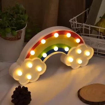 Настольная лампа 3D Радужный светодиодный ночник Мягкое освещение Неоновая вывеска с подвесным отверстием Украшение рабочего стола для спальни