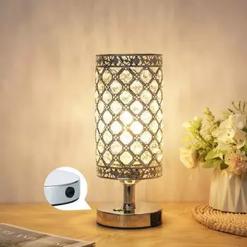 Настольная лампа Crystal Touch, светодиодная лампа теплого белого цвета 3000 К с портом зарядки USB C+A, аккумулятор 4000 мАч серебряный