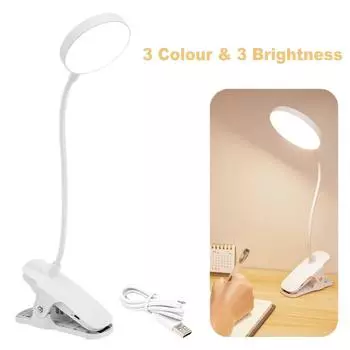 Настольная лампа для чтения с зажимом для глаз, ночник, перезаряжаемая светодиодная лампа для чтения на прикроватной тумбочке, подарок для студентов One Size белый