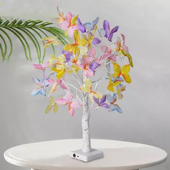 Настольная лампа из березы, с подсветкой, осенние украшения, мерцание светодиодных лампочек, искусственное освещение чёрный